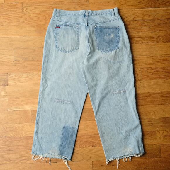 FUBU Light Wash Baggy Loose Fit 90s Hip Hop Blue Jeans W36 Distressed Raw Hem - Picture 5 of 9